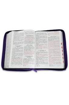 Biblia RVR 1960 Letra Gigante Tricolor Lila Morado Negro Símil Piel con Índice y Cierre