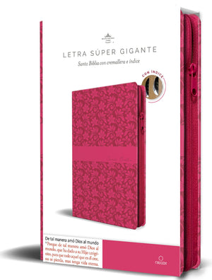 Biblia RVR 1960 Letra Súper Gigante Símil Piel Fucsia Rosada Cierre Índice