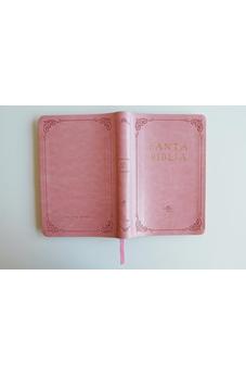Image of Biblia RVR 1960 Letra Grande Tamaño Manual Rosada Símil Piel con Índice
