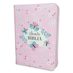 Biblia RVR 1960 Compacta Mariposas y Flores Símil Piel con Índice y Cierre