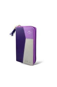 Biblia RVR 1960 Chequera Lila  Gris Símil Piel con Índice y Cierre