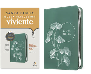 Biblia NTV Referencia Central Letra Grande con Filament Símil Piel Cierre Verde Letra Roja