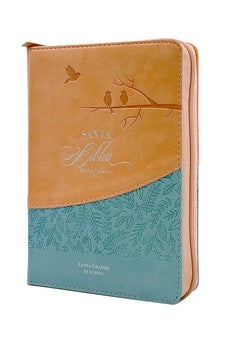 Biblia RVR 1960 Letra Grande Tamaño Manual Pájaros Rosa Azul Símil Piel
