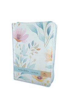 Biblia RVR 1960 Compacta Flores Azul Símil Piel con Índice y Cierre