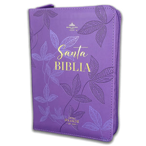 Biblia RVR 1960 Compacta Lila Hojas Primavera Símil Piel con Cierre
