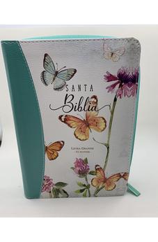 Biblia RVR 1960 Letra Grande Tamaño Manual Mariposas Turquesa Símil Piel