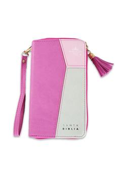 Biblia RVR 1960 Chequera Rosa Fucsia Gris Símil Piel con Índice y Cierre