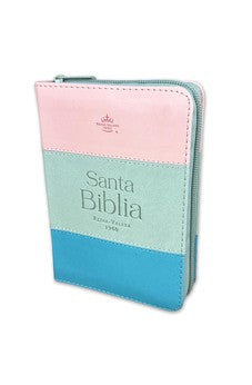 Biblia RVR 1960 Bolsillo Símil Piel Tricolor Rosa Blanco Turquesa