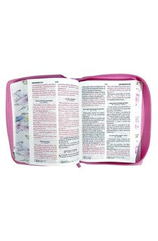 Image of Biblia RVR 1960 Letra Grande Tamaño Manual Primavera Rosa Símil Piel con Cierre