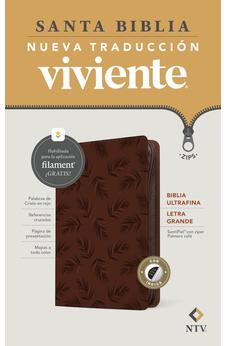Image of Biblia NTV Ultrafina  Letra Grande con Filament Símil Piel Palmera Café Índice Letra Roja Cierre