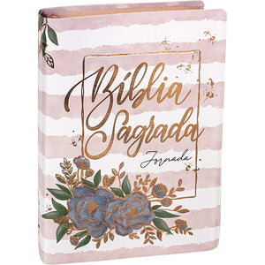 Biblia Em Portugués NA085Jr Tapa Pu Flores Canto Pintado Bronce