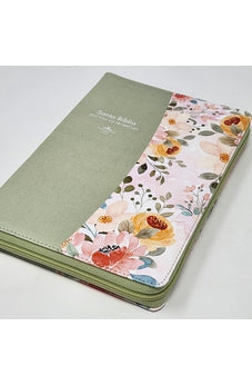 Image of Biblia RVR 1960 de Promesas Letra Gigante Verde Flores Simil Piel con Cierre