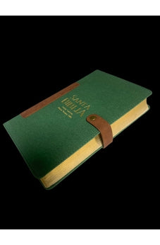 Image of Biblia RVR 1960 Letra Grande Tamaño Manual Piel Tapa Dura Vintage Verde Café con Broche
