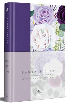 Biblia RVR 1960 Letra Grande Tamaño Manual Tapa DuraMorada con Flores