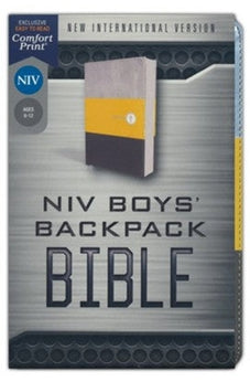 NIV, Boys' Backpack Bible, Compact, Leathersoft, Yellow/Gray, Red Letter, Comfort Print