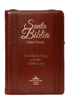 Biblia RVR 1960 Letra Grande Imitación Piel Café con Índice Concordancia y Palabras de Jesús en Rojo