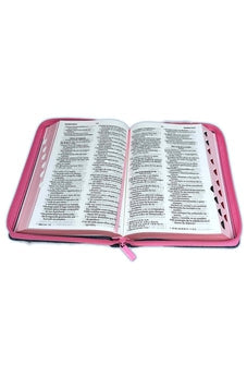 Biblia RVR 1960 Letra Grande Tamaño Manual Símil Piel Jean Cinturón Rosa con Índice con Cierre