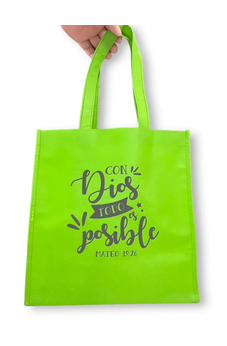 Image of Bolsa Tote Bag Verde con Dios Todo es Posible