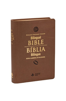 Biblia Em Portugués NAA ESV 65 Tapa Imitación Cuero Marrón Canto Dorado
