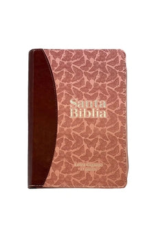 Image of Biblia RVR 1960 Letra Gigante Símil Piel Cáfe Rosa con Mariposas con Índice con Cierre