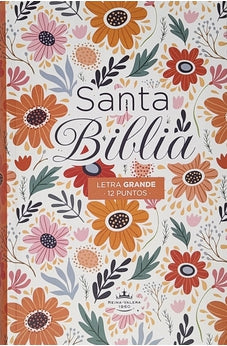 Image of Biblia RVR 1960 Letra Grande Tamaño Manual Tapa Flex Naranja Flores
