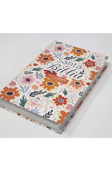 Image of Biblia RVR 1960 Letra Grande Tamaño Manual Tapa Flex Naranja Flores