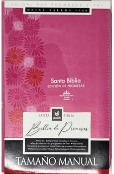 Biblia RVR 1960 de Promesas Letra Grande Tamaño Manual Rosada Flores Simil Piel con Cierre