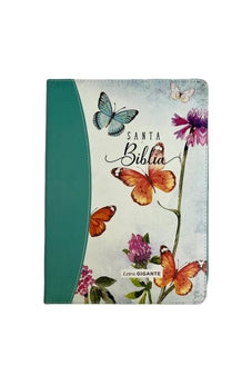 Biblia RVR 1960 Letra Gigante Símil Piel Mariposas Turquesa con Índice y Cierre