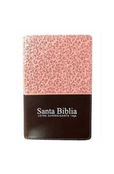 Biblia RVR 1960 Letra Gigante 14 Puntos Palabras de Jesús en Rojo con Concordancia Duotono Rosa y Marrón Canto Floreado con Índice