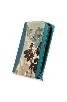 Image of Biblia RVR 1960 Letra Gigante Símil Piel Flores Turquesa con Cierre