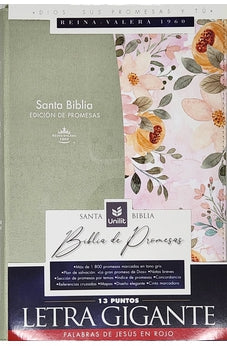 Image of Biblia RVR 1960 de Promesas Letra Gigante Verde Flores Simil Piel con Cierre