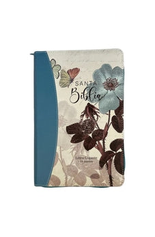 Image of Biblia RVR 1960 Letra Gigante Símil Piel Flores Turquesa con Cierre