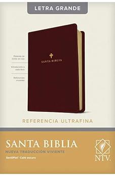 Biblia NTV de Referencia Ultrafina Letra Grande Letra Roja Sentipiel Café Oscuro