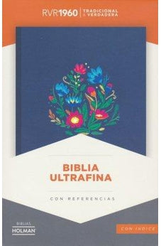 Biblia RVR 1960 Ultrafina Azul Bordado Sobre Tela con Índice